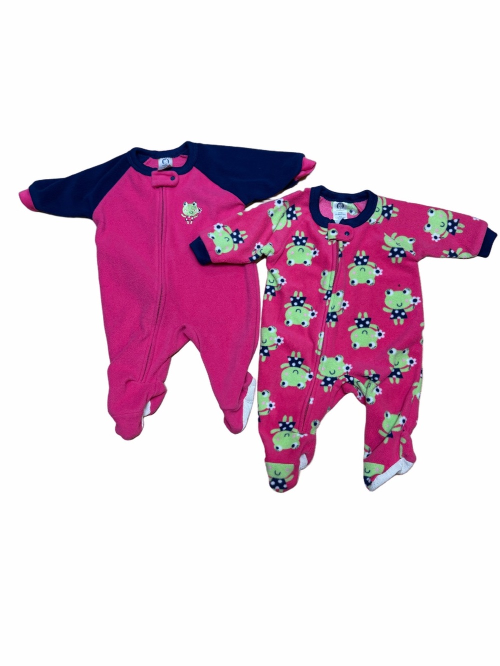 Gerber Baby Girls Frog Fleece Footed Pajamas 2 Pack Pink Navy 6M